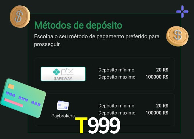 O cassino T999 oferece uma grande variedade de métodos de pagamento
